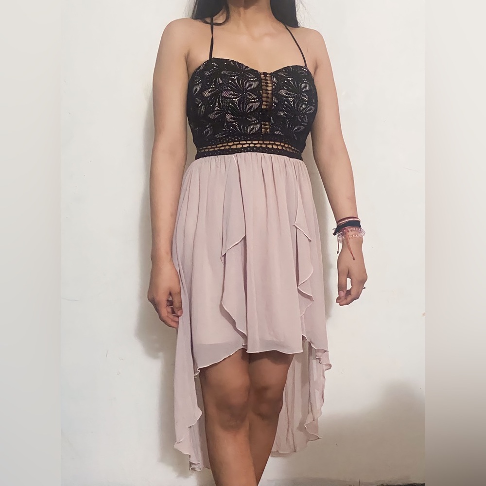 City triangles high-low light pink homecoming dress junior size 3 black lace top